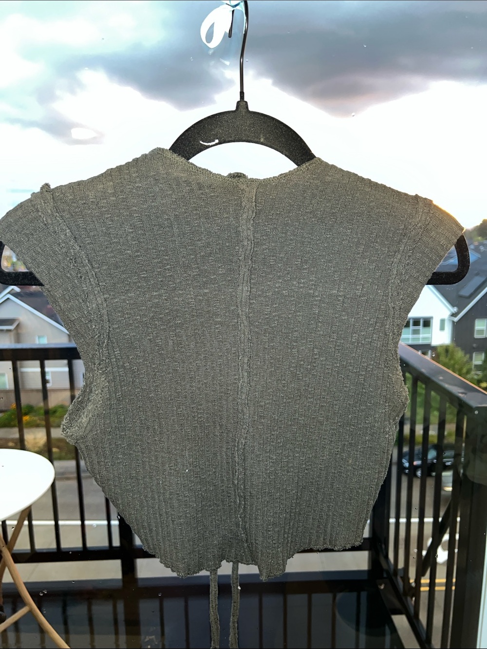 Urban Outfitters Ribbed Knit Open Back Sleeveless Cropped Tie Shirt